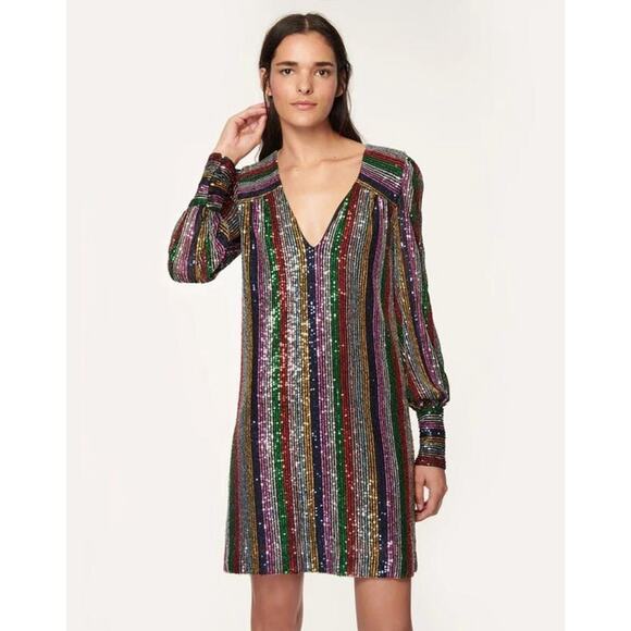 Milly Size 2 Multicolored‎ Sequin Dress NWT Holiday Party Dress Long Sleeve - Picture 1 of 6